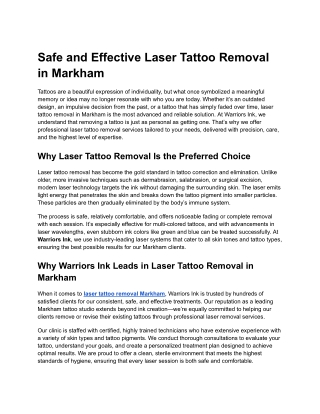 Safe and Effective Laser Tattoo Removal in Markham