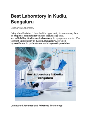 Best Laboratory in Kudlu, Bengaluru