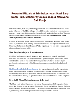 Powerful Rituals at Trimbakeshwar_ Kaal Sarp Dosh Puja, Mahamrityunjaya Jaap & Narayana Bali Pooja