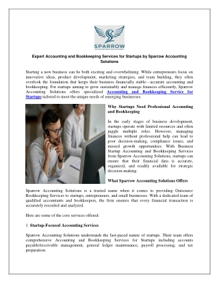 Expert Accounting and Bookkeeping Services for Startups by Sparrow Accounting Solutions