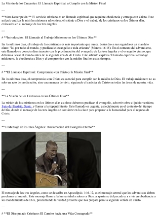 62-Todo verdadero seguidor de Cristo tiene un trabajo que hacer.-Sermones Advent