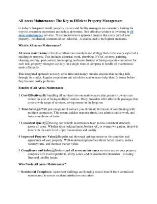 All Areas Maintenance: The Key to Efficient Property Management