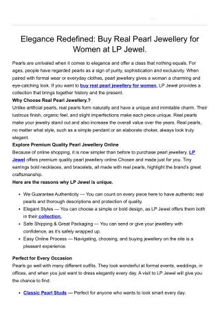 Elegance Redefined: Buy Real Pearl Jewellery for Women at LP Jewel.