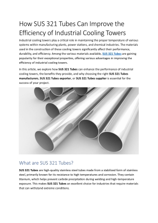 How SUS 321 Tubes Can Improve the Efficiency of Industrial Cooling Towers