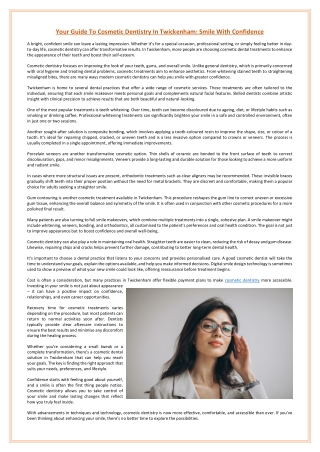 Your Guide To Cosmetic Dentistry In Twickenham: Smile With Confidence