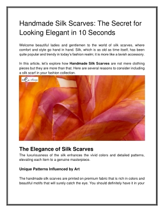 Buy Handmade Silk Scarves – Premium Quality Guaranteed