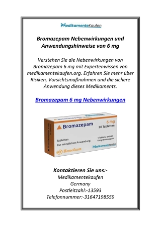 Bromazepam Nebenwirkungen und Anwendungshinweise von 6 mg