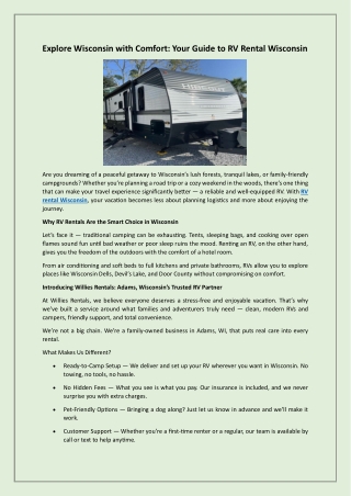 Explore Wisconsin with Comfort  Your Guide to RV Rental Wisconsin