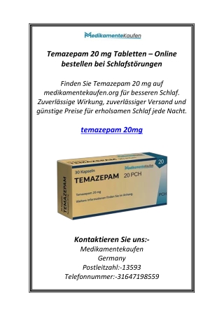 Temazepam 20 mg Tabletten – Online bestellen bei Schlafstörungen