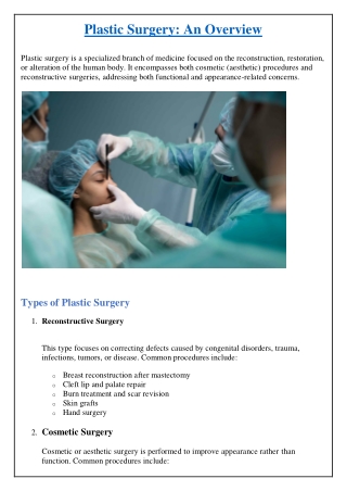 Plastic Surgery: An Overview