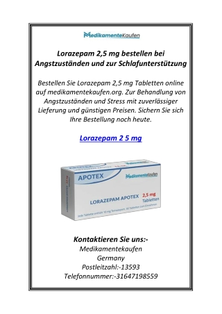 Lorazepam 2,5 mg bestellen bei Angstzuständen und zur Schlafunterstützung