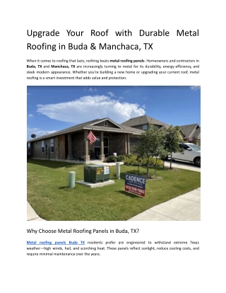 Upgrade Your Roof with Durable Metal Roofing in Buda & Manchaca, TX