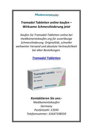 Tramadol Tabletten online kaufen – Wirksame Schmerzlinderung jetzt