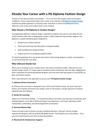 PG Diploma Fashion Design