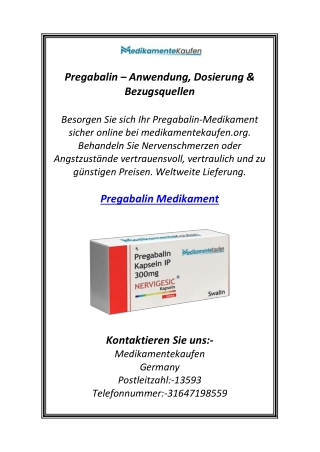 Pregabalin – Anwendung, Dosierung & Bezugsquellen