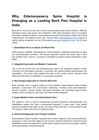 Why Edamanasserry Spine Hospital is Emerging as a Leading Back Pain Hospital in India