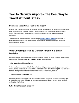 Taxi to Gatwick Airport – The Best Way to Travel Without Stress
