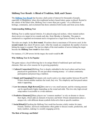 Shillong Teer Result: A Blend of Tradition, Skill, and Chance