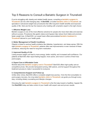 Top 5 Reasons to Consult a Bariatric Surgeon in Tirunelveli