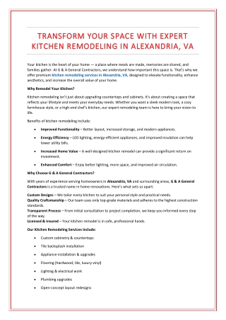 Transform Your Space with Expert Kitchen Remodeling in Alexandria