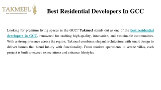 Best Residential Developers In GCC
