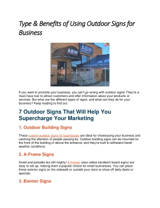 Type & Benefits of Using Outdoor Signs for Business