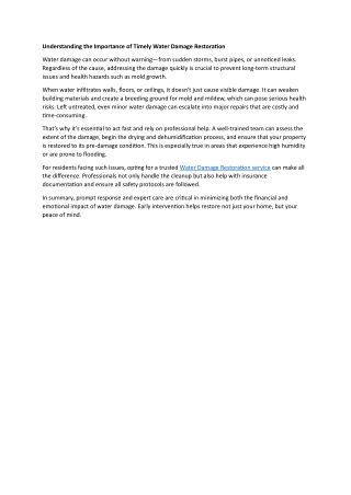 Understanding the Importance of Timely Water Damage Restoration