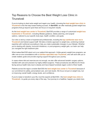 Top Reasons to Choose the Best Weight Loss Clinic in Tirunelveli