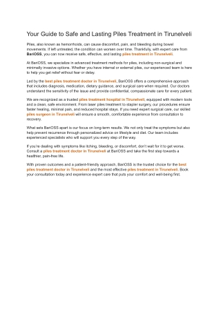 Your Guide to Safe and Lasting Piles Treatment in Tirunelveli