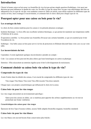 « Comment choisir sa caisse bois vin selon le type de vin? »
