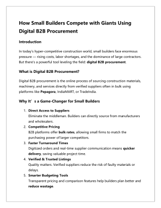 How Small Builders Compete with Giants Using Digital B2B Procurement