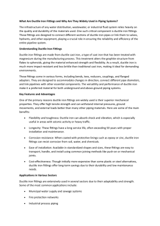 What Are Ductile Iron Fittings and Why Are They Widely Used in Piping Systems