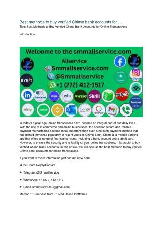 Best methods to buy verified Chime bank accounts for