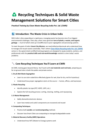 Recycling Techniques & Solid Waste Management Solutions for Smart Cities