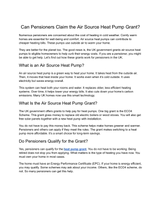 Can Pensioners Claim the Air Source Heat Pump Grant