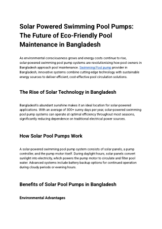 Solar Powered Swimming Pool Pumps_ The Future of Eco-Friendly Pool Maintenance in Bangladesh
