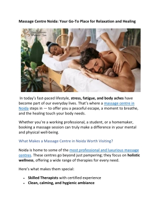 Massage Centre Noida Your Go-To Place for Relaxation and Healing