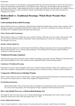Hydrocolloid vs. Traditional Dressings: Which Heals Wounds More Quickly?