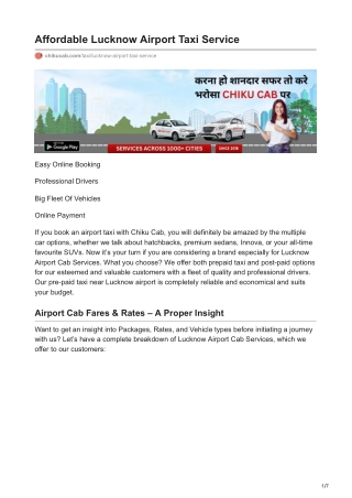 Affordable Lucknow Airport Taxi Service