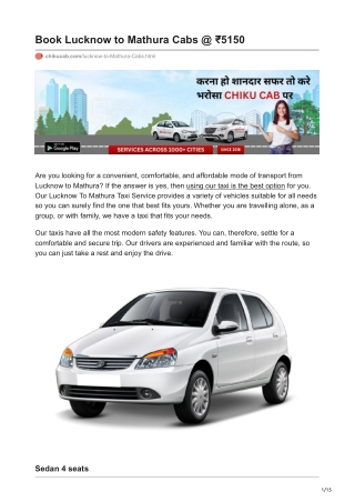 Book Lucknow to Mathura Cabs  5150