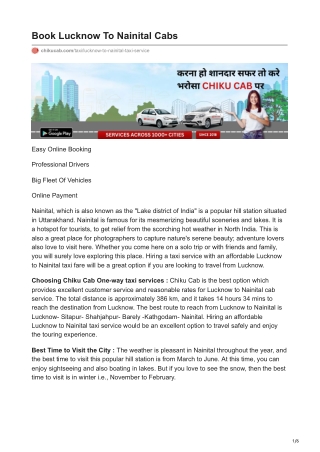 Book Lucknow To Nainital Cabs