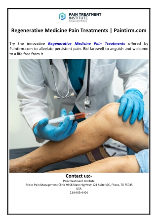 Regenerative Medicine Pain Treatments | Paintirm.com