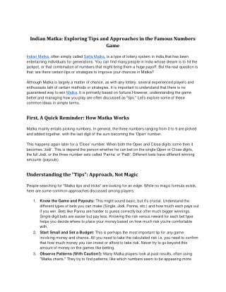 Indian Matka: A Game Of Luck And Numbers