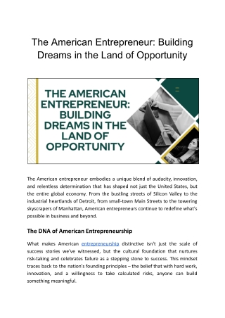 The American Entrepreneur_ Building Dreams in the Land of Opportunity