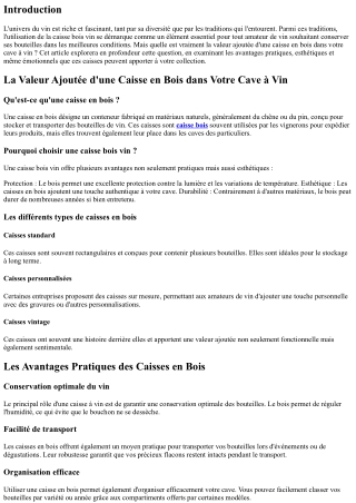 « La Valeur Ajoutée d'une Caisse en Bois dans Votre Cave à Vin »
