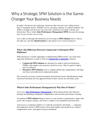 Why a Strategic SPM Solution is the Game