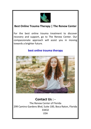 Best Online Trauma Therapy  The Renew Center