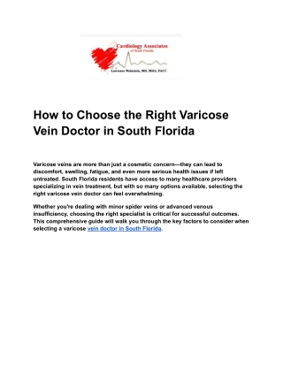 How to Choose the Right Varicose Vein Doctor in South Florida