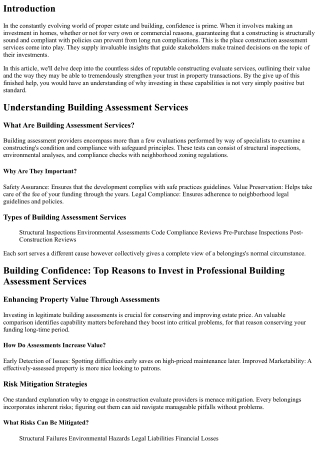 Building Confidence: Top Reasons to Invest in Professional Building Assessment S