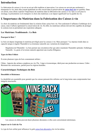 L'Importance du Matériau dans la Fabrication des Caisses à vin,